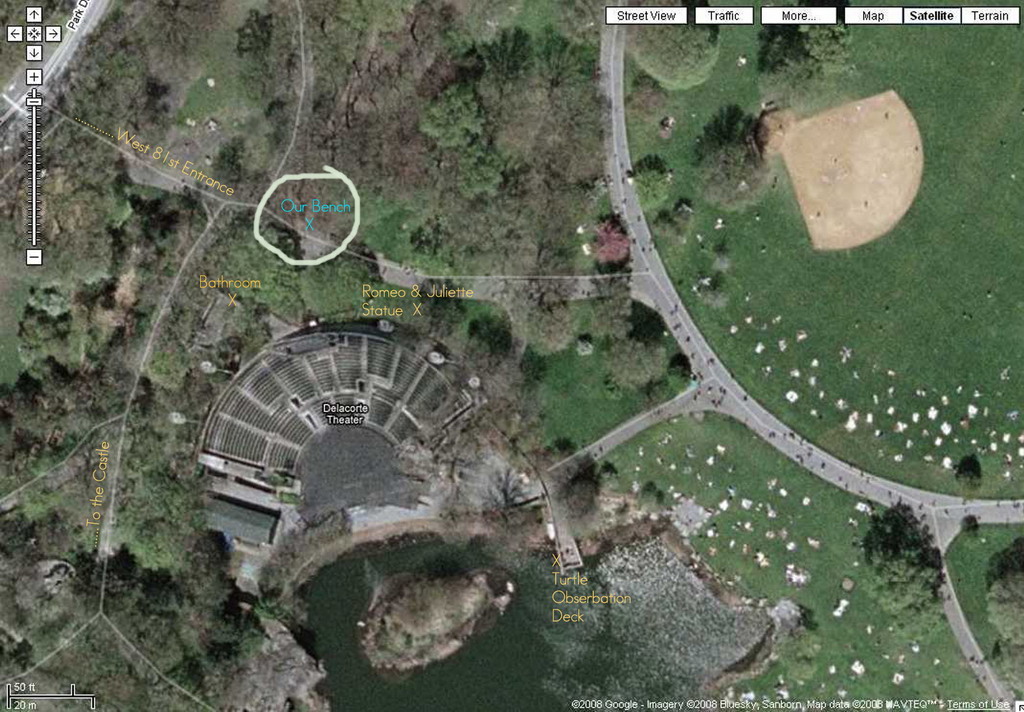 map showing the bench's location, satellite view