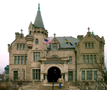 photo of the building; it looks a bit like a castle