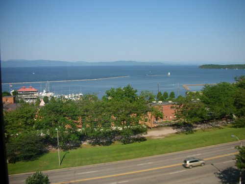 view from our hotel room window, the lovely Lake Champlain