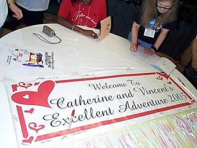 banner which says Welcome To Catherine and Vincent's Excellent Adventure 2005
