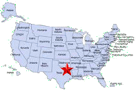 US map with a star on Dallas